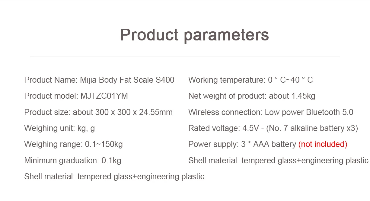 Xiaomi Mijia S400 Bluetooth 5.0 Intelligent Home Body Fat Scale