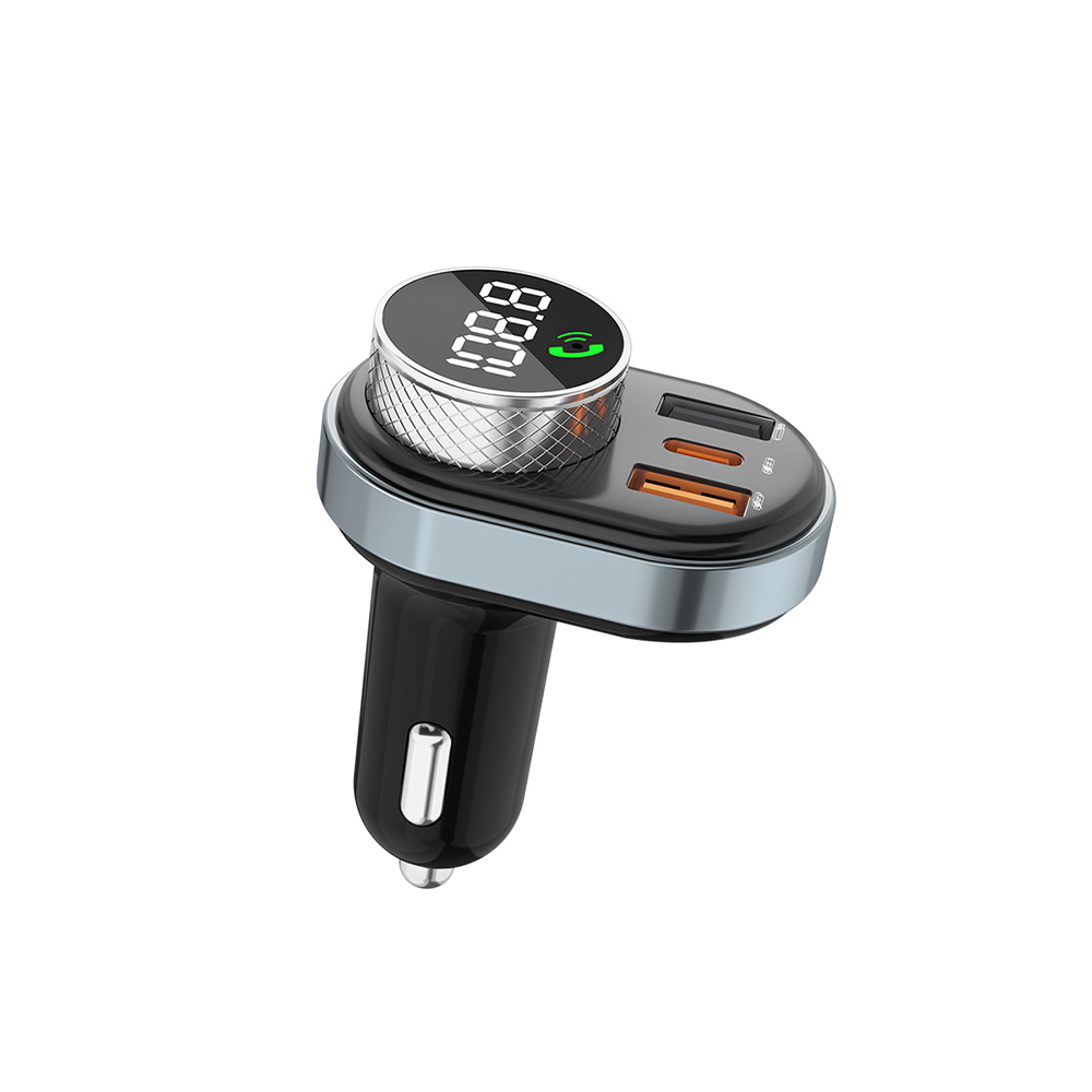 Awei C-843 bluetooth V5.0 FM Transmitter 30W USB-A+USB-C Car Charger LED Digital Display Wireless Radio Adapter HiFi Music Play Car Kit With Mic Hands Free Calls