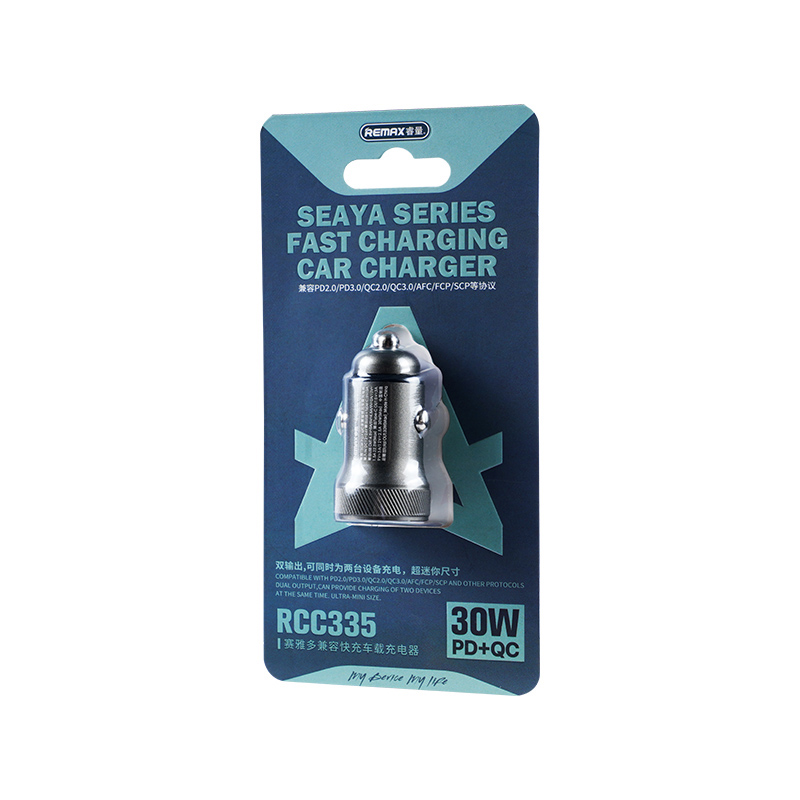 for REMAX RCC335 30W 2-Port USB Car Charger Adapter 22.5W USB-A QC 30W Type-C PD Fast Charging with Blue LED for iPhone 13 14 14Pro 14Pro Max for Huawei Mate50 for Samsung Galaxy S23 for Xiaomi 13pro