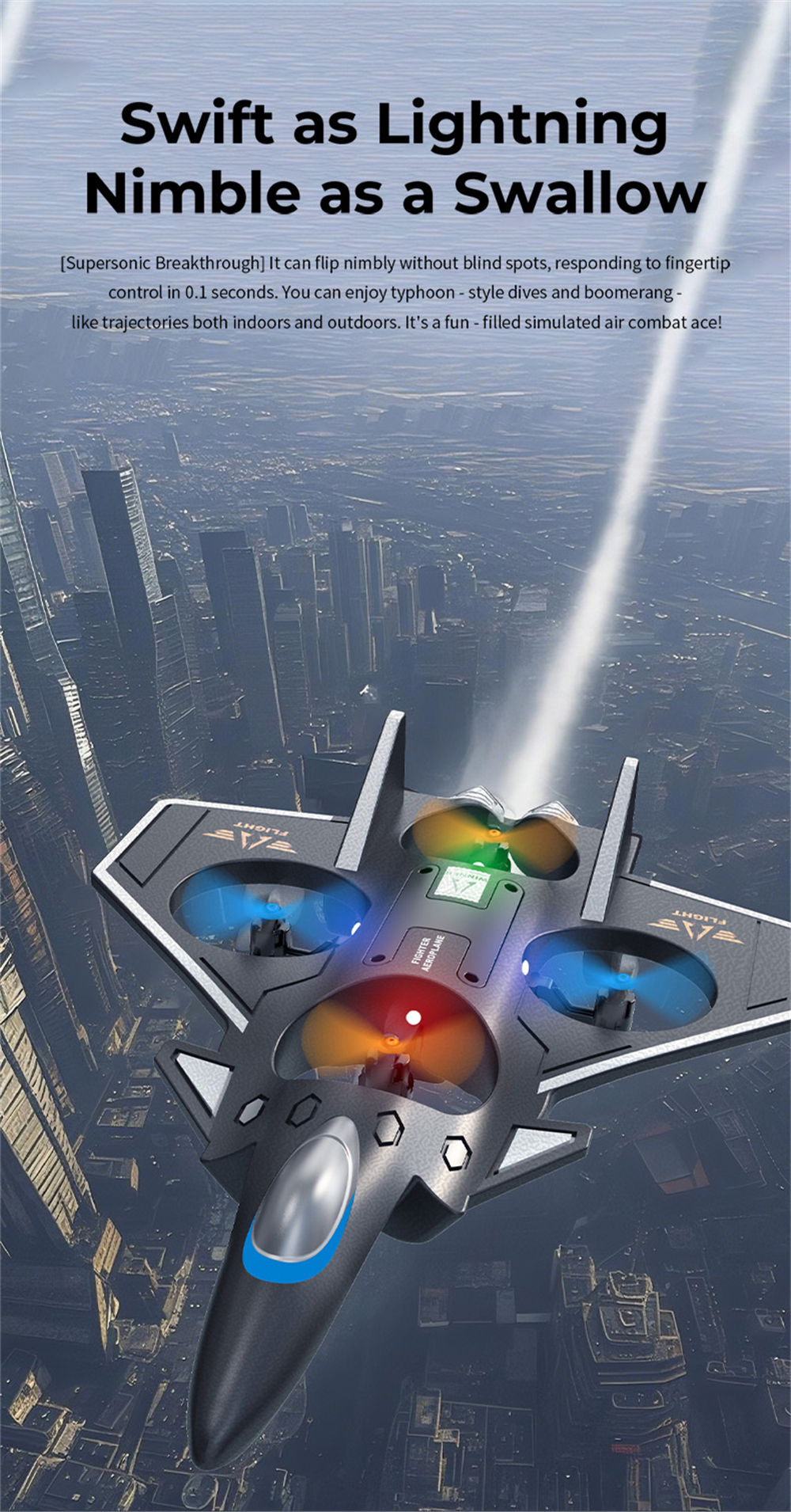 JJRC H130 2.4G EPP Foam Glider Altitude Hold Mode 360° Roll Turbofans Motors 4CH LED RC Toy Gift Remote Control Drone Airplane Quadcopter Stunt Fighter RTF