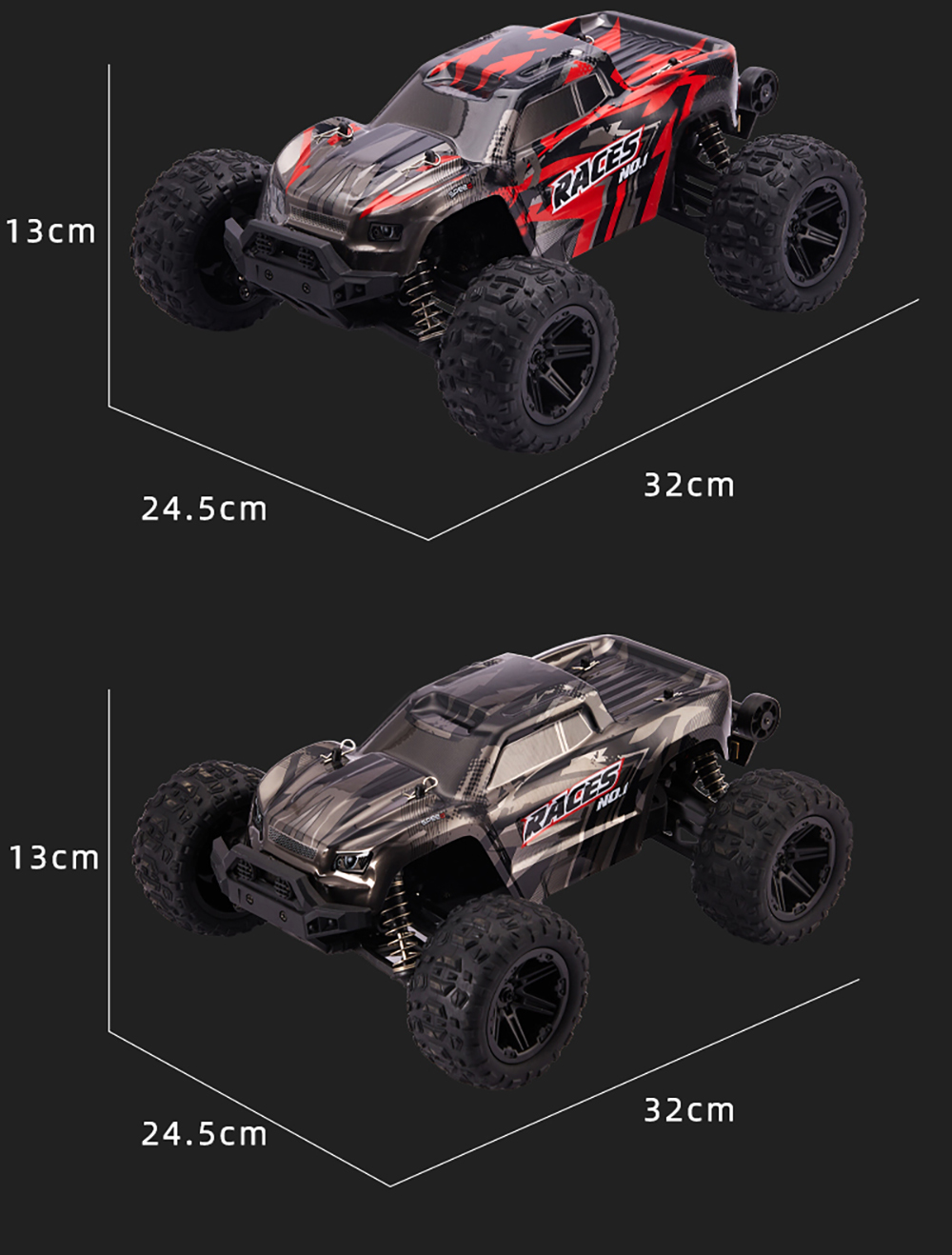 HX 1/14 2.4G 4WD RC Car Vehicle LED Light Off-Road High Speed Truck RTR Full Proportional Models Toys