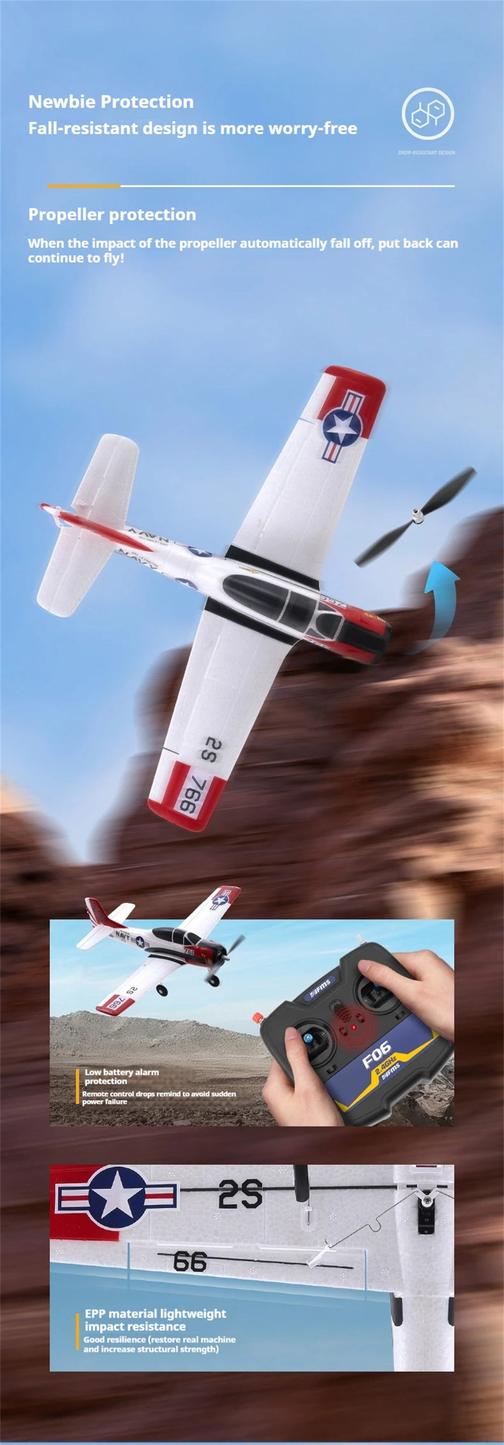 FMS T-28 410mm Wingspan 2.4GHz 4CH Built-in Gyro EPP RC Airplane Fixed Wing RTF for Beginners