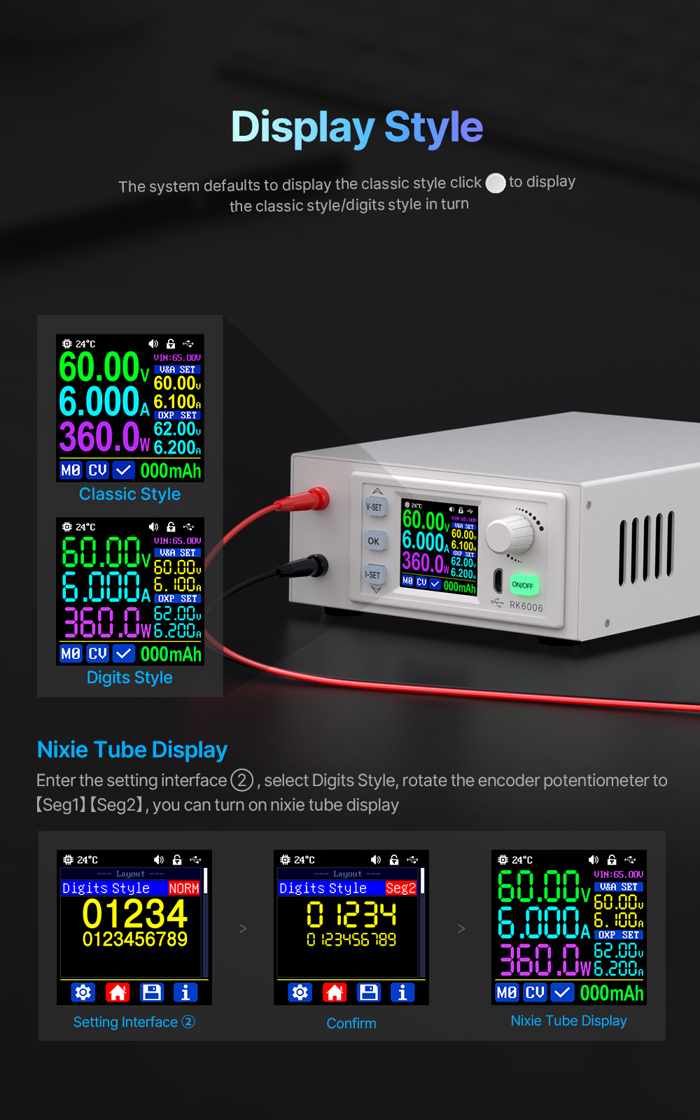 RIDEN RK6006-C Digital Power Supply High Precision 60V 6A with Overvoltage Protection and HD Display for Efficient Power Control