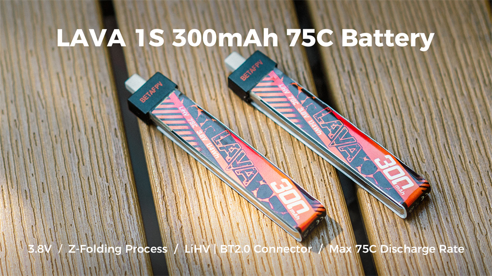 5 PCS BETAFPV 3.8V 300mAh 75C 1S LiHV Battery High Performance Z-Folding Process BT2.0 Connector for Air65 FPV Racing Drone