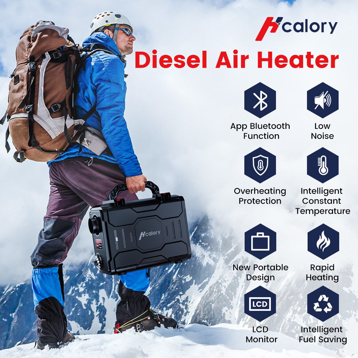 HCALORY Diesel Air Heater, 12V DC & 110V AC 5KW-8KW Horizontal All-In-One  Portable Parking Heater with Bluetooth APP Control for Car Trucks Boat RV