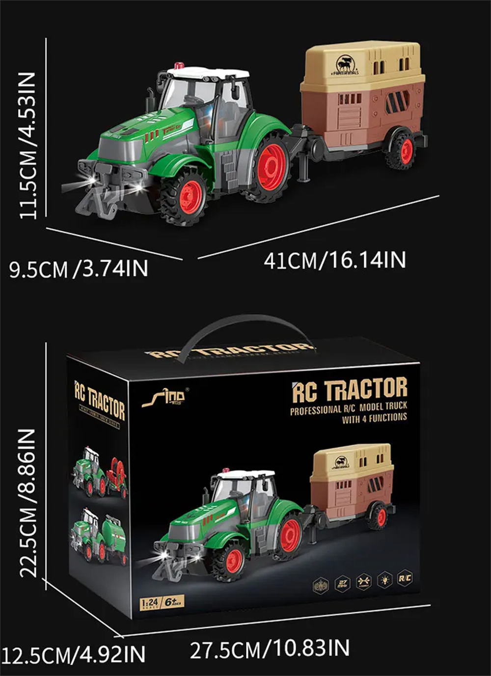 Landi QH205 1/24 27MHZ 4CH RC Car Farmer Series Wood Simulated Transport Model Light Sound Remote Control Toys Boys Dump Truck Engineering Vehicle Set Kids Gifts