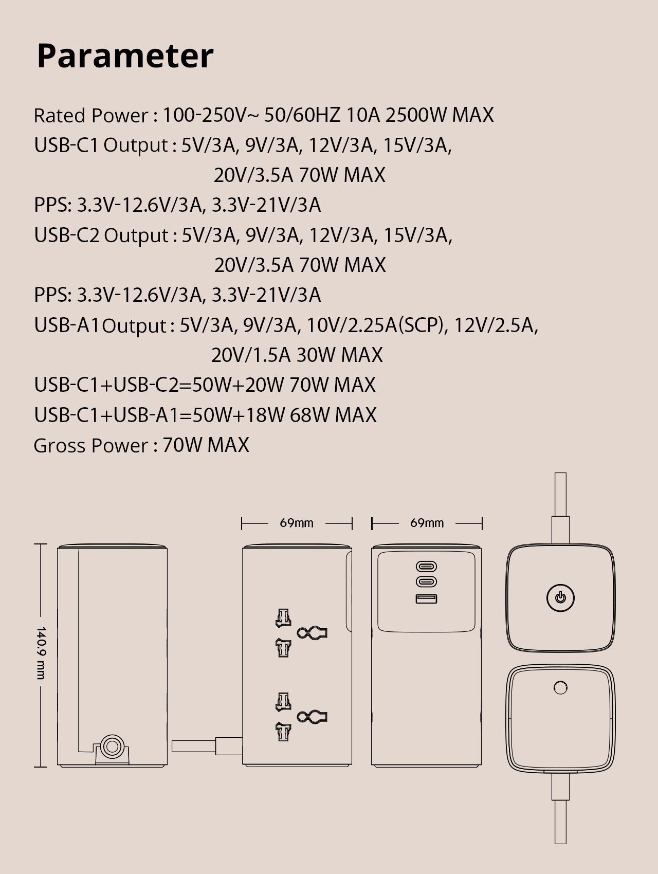 LDNIO SC4383 70W 7-Port USB PD Charger 4 Universal Socket+USB-A+2 USB-C PD QC3.0 PPS SCP Fast Charging Vertical Desktop Charging Station EU Plug US Plug for iPhone 15 14 13 for Huawei Pura70 Ultra for Samsung Galaxy S24 for Macbook Pro