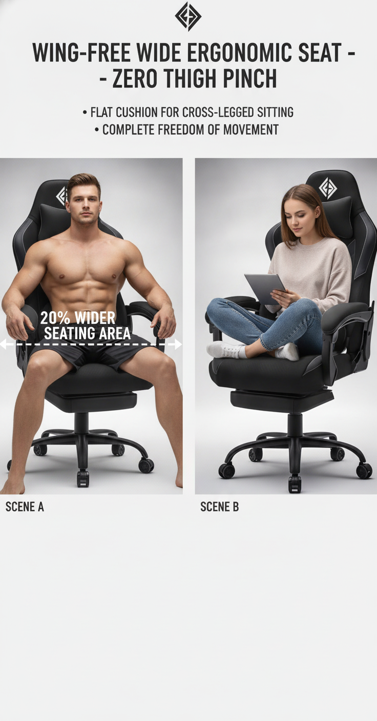 Massage Gaming Chair 400lbs Big and Tall Ergonomic Office Computer Desk Reclining Gamer PC Seat with Footrest Heated Kneading Lumbar Support Wide Cushion High Back PU Leather Hoffree