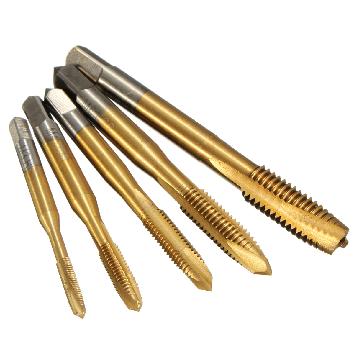 5pcs M3-M8 HSS Spiral Point Tap Straight Flute Metric Titanium Machine Screw Tap