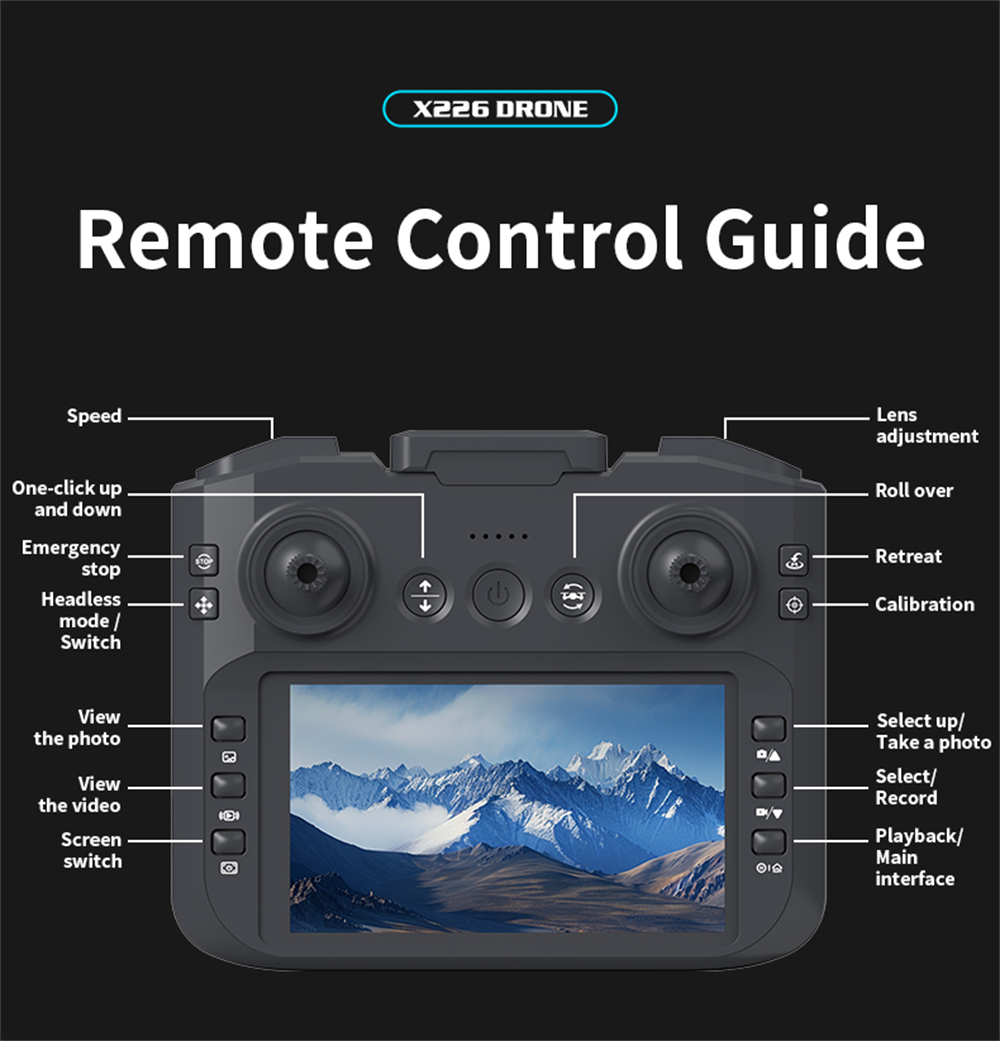 X226 WiFi FPV with Goggles Glasses / 5.9inch LCD Screen Controller HD Dual Camera Electrically Adjustable Optical Flow Hover Circle Protection LED Light Brushless 2.4G 4CH 6-Axis Remote Control Toys RC Drone Quadcopter RTF