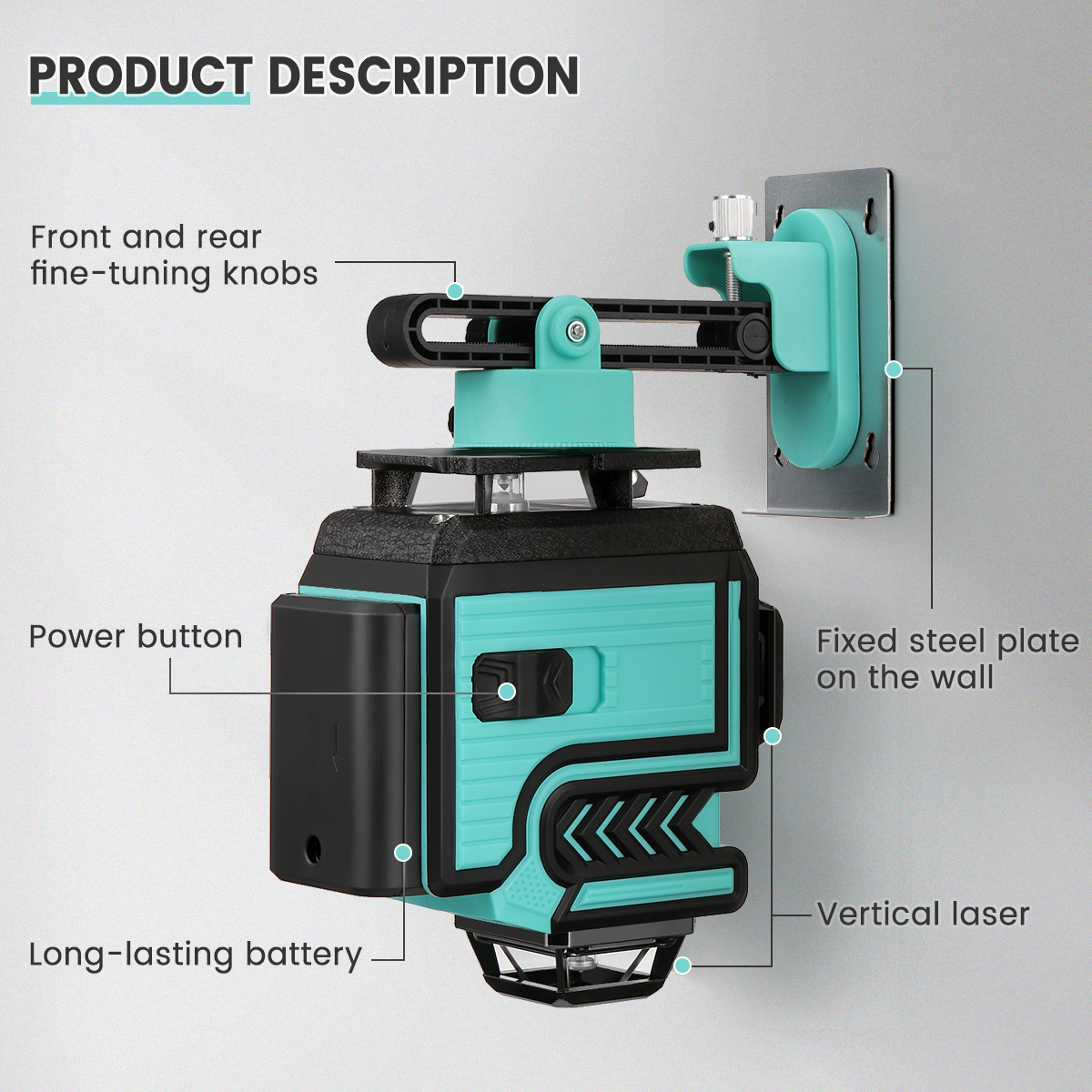 MUSTOOL 16 Lines 4D Laser Level Dual Batteries 360°Horizontal Vertical Cross Green Light Self-Leveling Measure