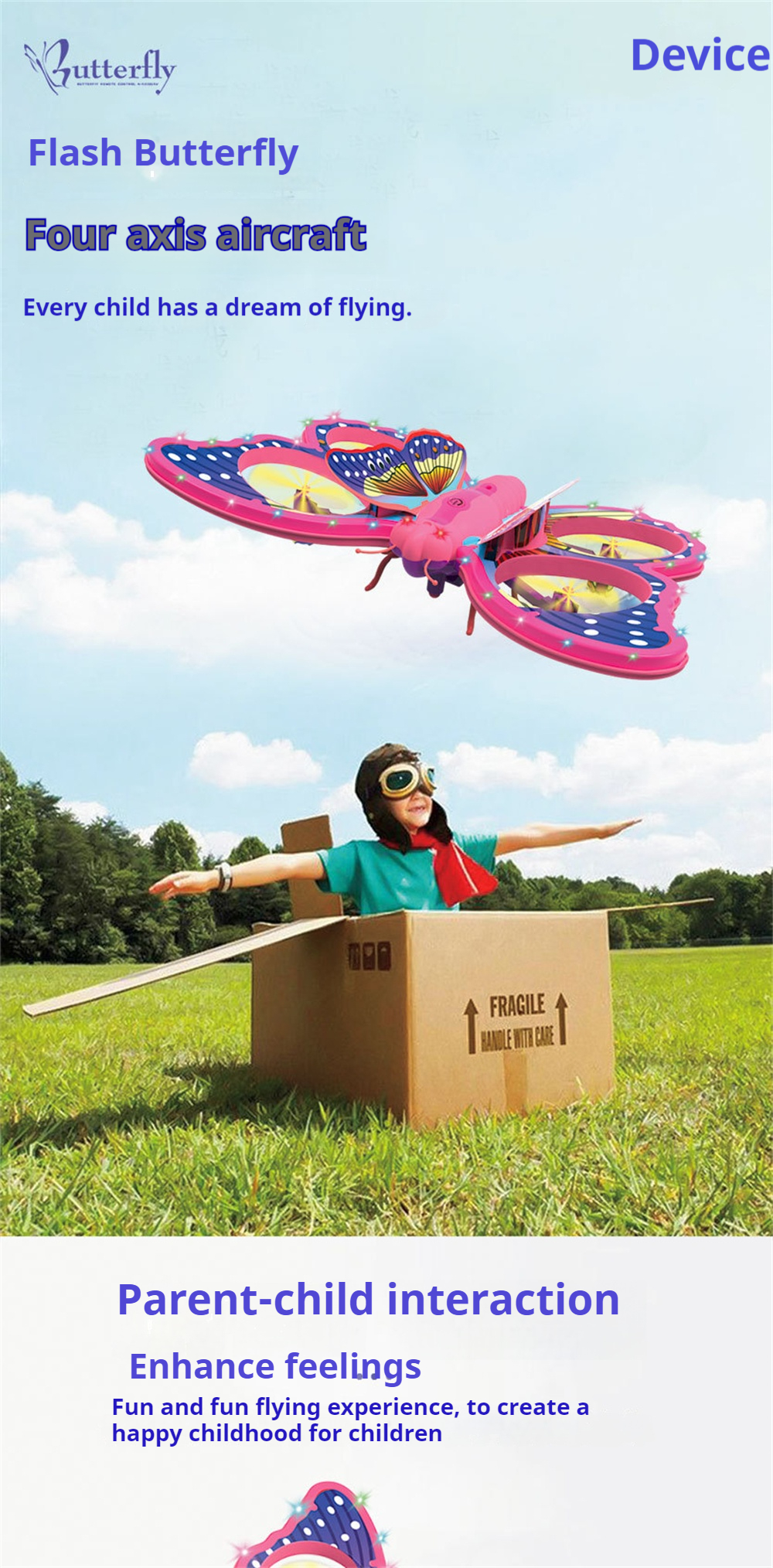 E0-25 Flying Glitter Butterflying Intelligent Gravity Sensor Obstacle Altitude Hold Mode 360° Filp Colorful LED Lighting 2.4G 4CH RC Toys Kids Gift Drone Quadcopter RTF
