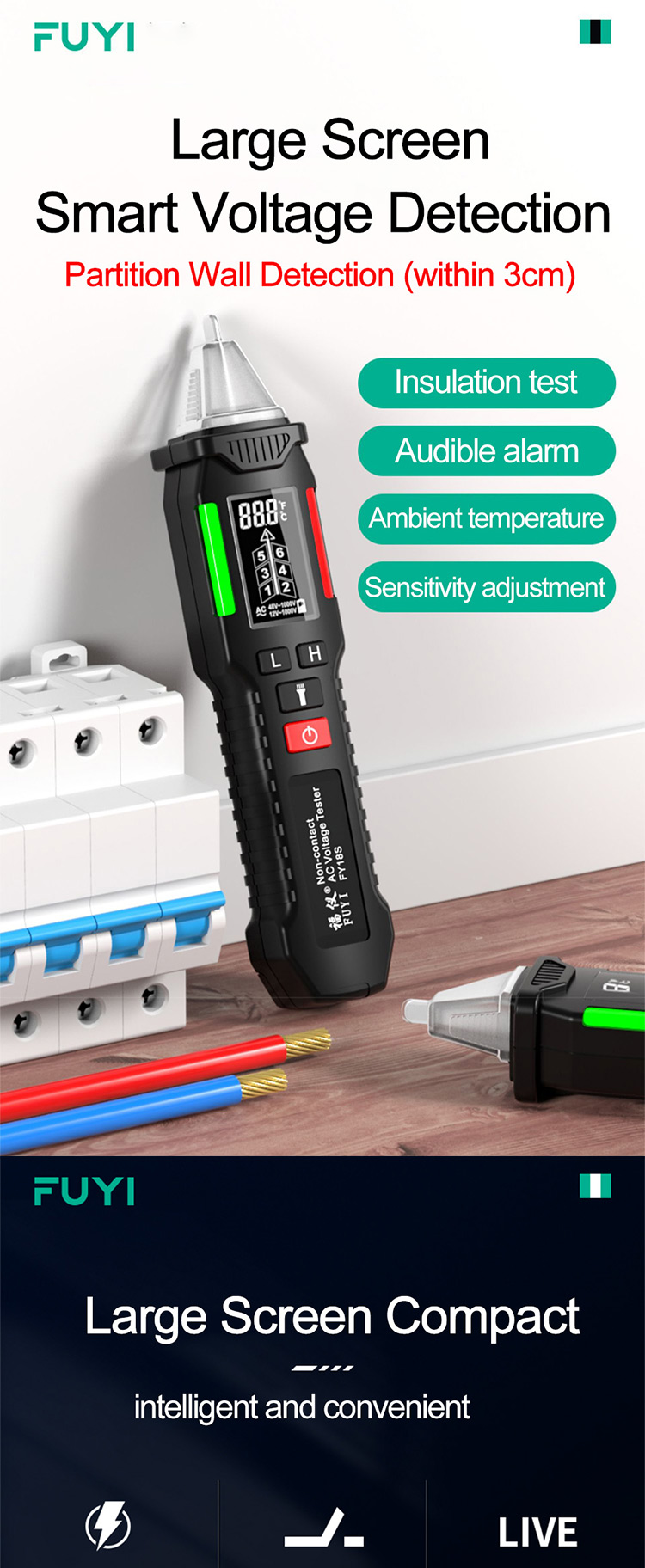 FUYI FY18S Voltage Indicator Tester Voltage Detector Pen Sensor Tester Partition Wall Multifunction Break Voltmeter Tester Electrician Tool