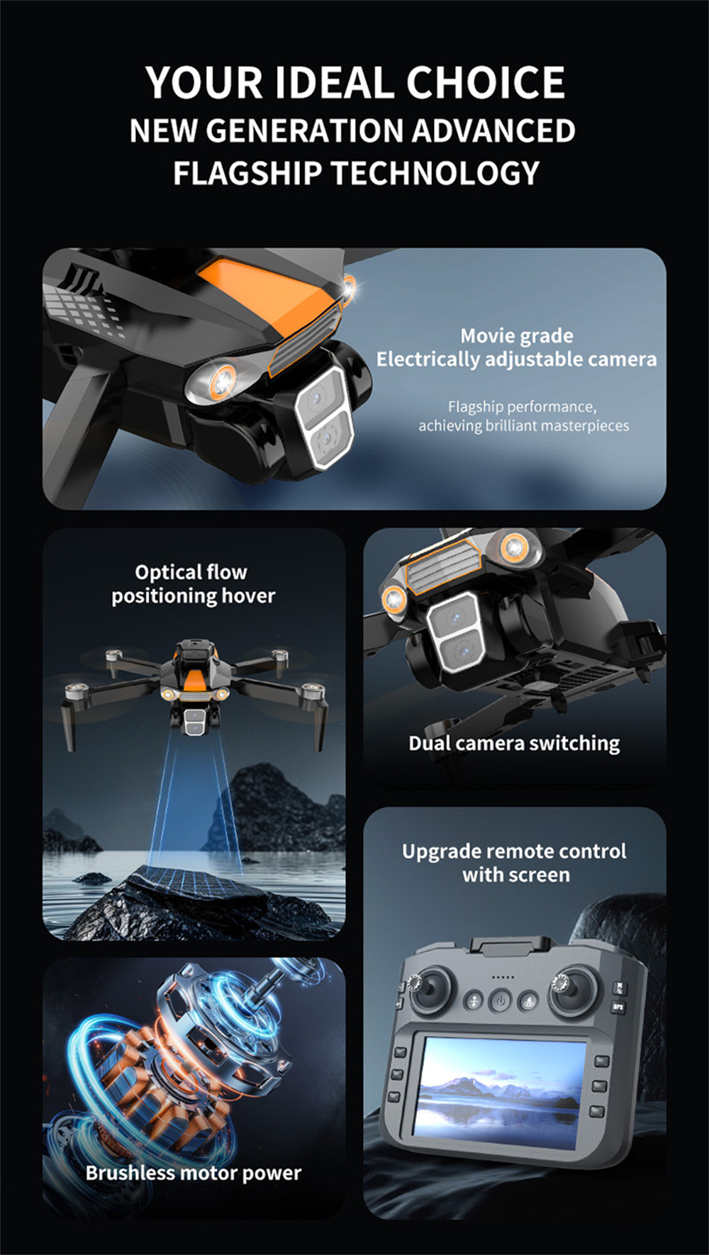 LSRC LF669 GPS 5G WiFi FPV with 5.9inch LCD Screen Controller 720P HD Dual Camera Servo Gimbal 360° Obstacle Avoidance Brushless Foldable RC Drone Quadcopter RTF