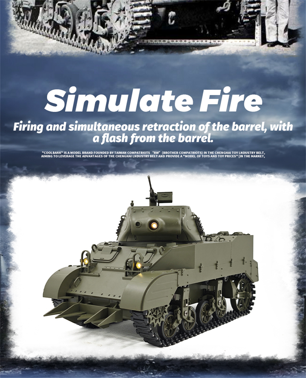 Coolbank M8 G2079 1/16 2.4G RC Tank Simulated Sound Light Smoke Two Speed Vehicle Models RTR
