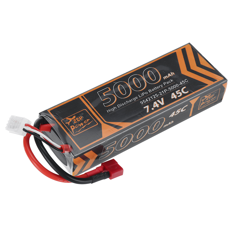 ZOP Power 7.4V 5000mAh 45C 2S LiPo Battery T Plug for RC Car