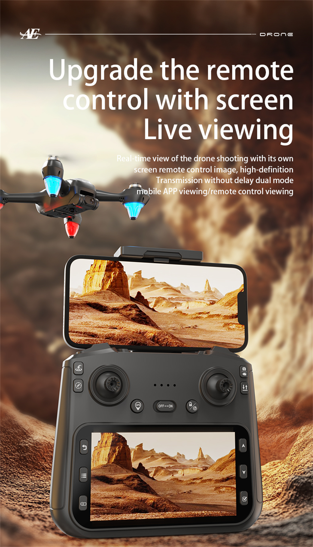 AE9 GPS 5G WiFi FPV with 5.9inch LCD Screen Controller HD Dual Camera Optical Flow Positioning LED Light Brushless 2.4G Remote Control RC Drone Quadcopter RTF