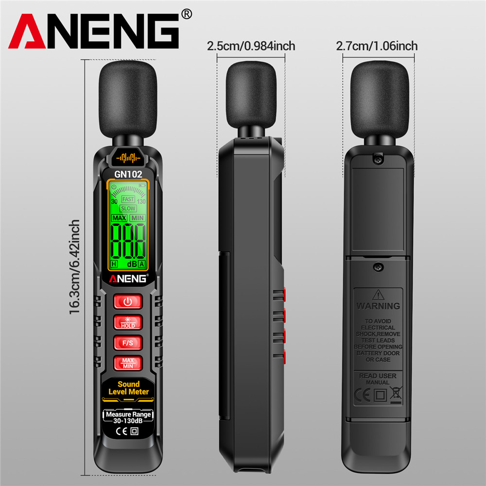 ANENG GN102 Digital Noise Meter 30-130dB Sound Level Meter LCD Backlit ...