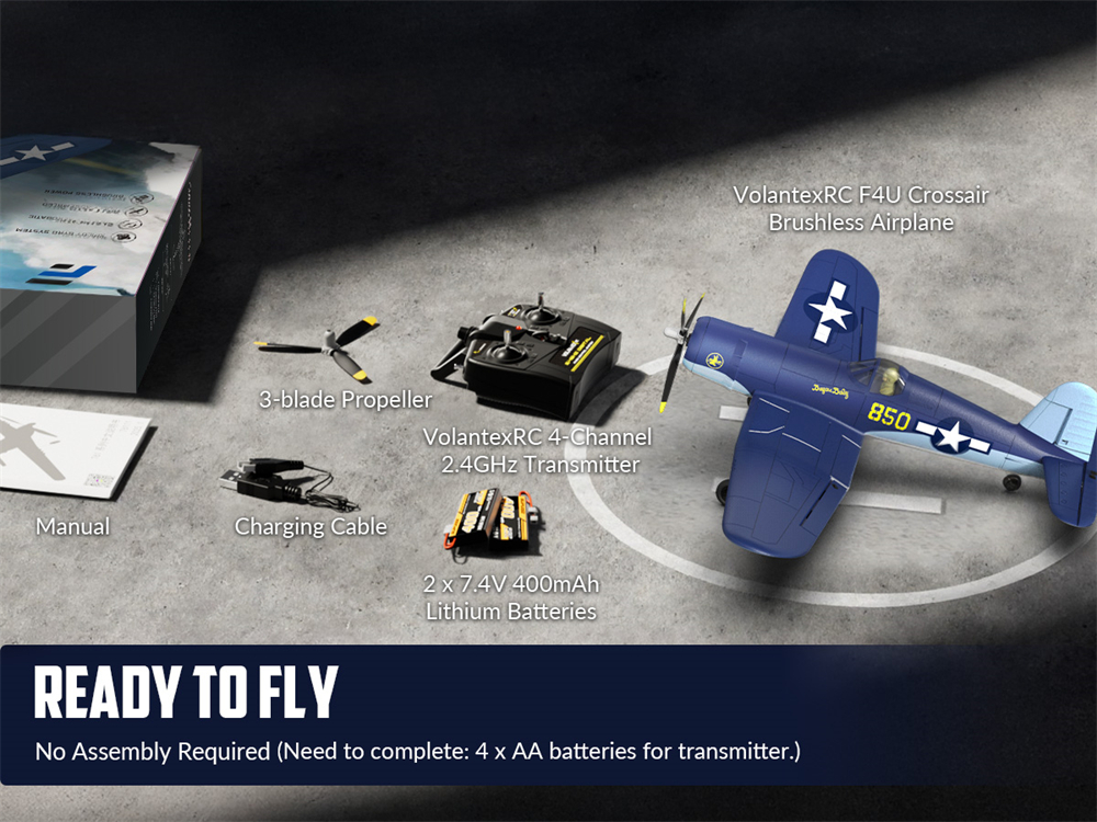 Eachine F4U CORSAIR VMF-217 2.4G 4CH Brushless 500mm Wingspan 6-axis Gyro One Key Take off Aerobatic EPP Warbird Glider RC Airplane BNF/RTF for Beginner