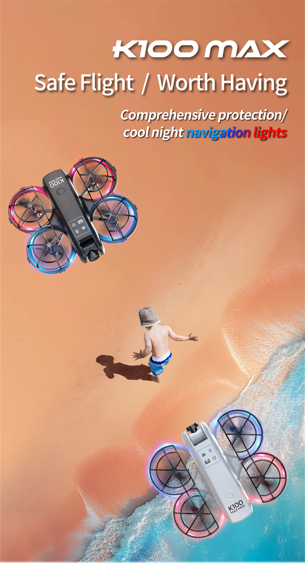 XKJ K100 MAX MINI WiFi FPV with LCD Screen Controller HD Dual Camera Optical Flow Hover Dazzling Lights Circle Protection Kids Gifts 2.4G 4CH 6-Axis Remote Control RC Toys Drone Quadcopter RTF