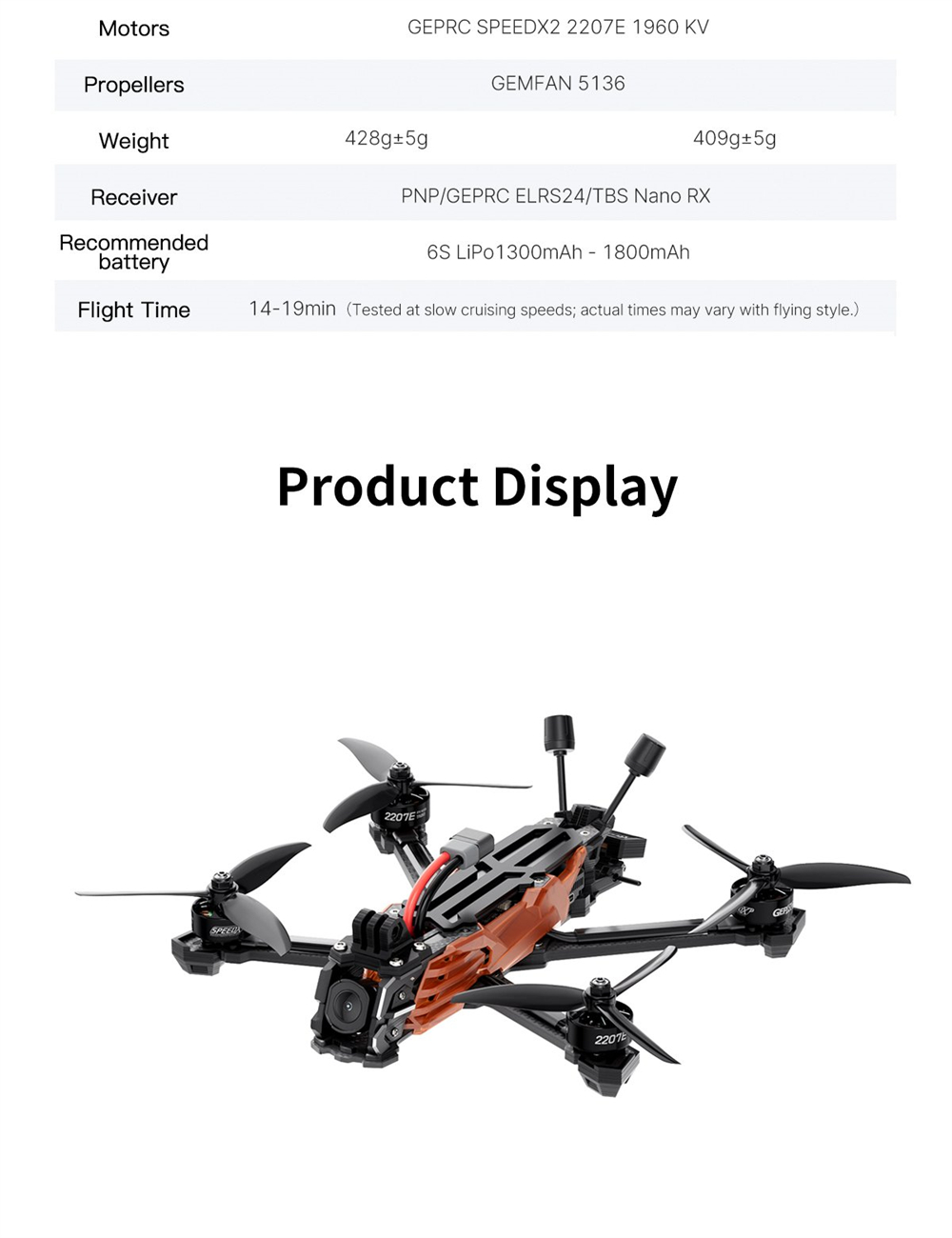GEPRC Vapor X5 O4 Pro 230mm 5 Inch 6S GPS Freestyle RC FPV Racing Drone PNP BNF with 2207E 1960 KV Motor