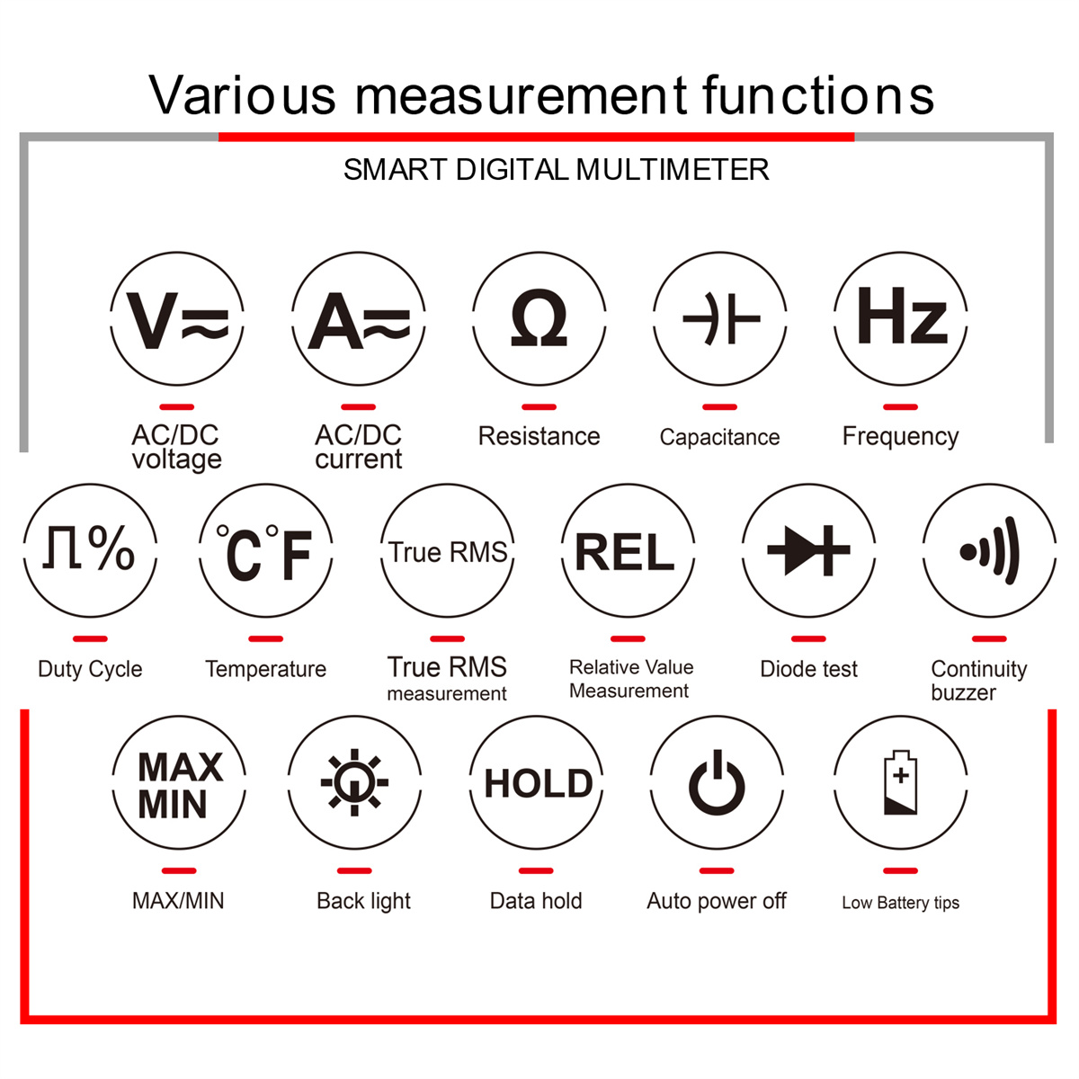 Kaemeasu KM-DM03A Professional High Precision Digital Multimeter DC & AC Voltage Current Measurement Resistance Capacitance Frequency Temperature Duty Cycle Ideal for Electrical Maintenance and Auto Repair