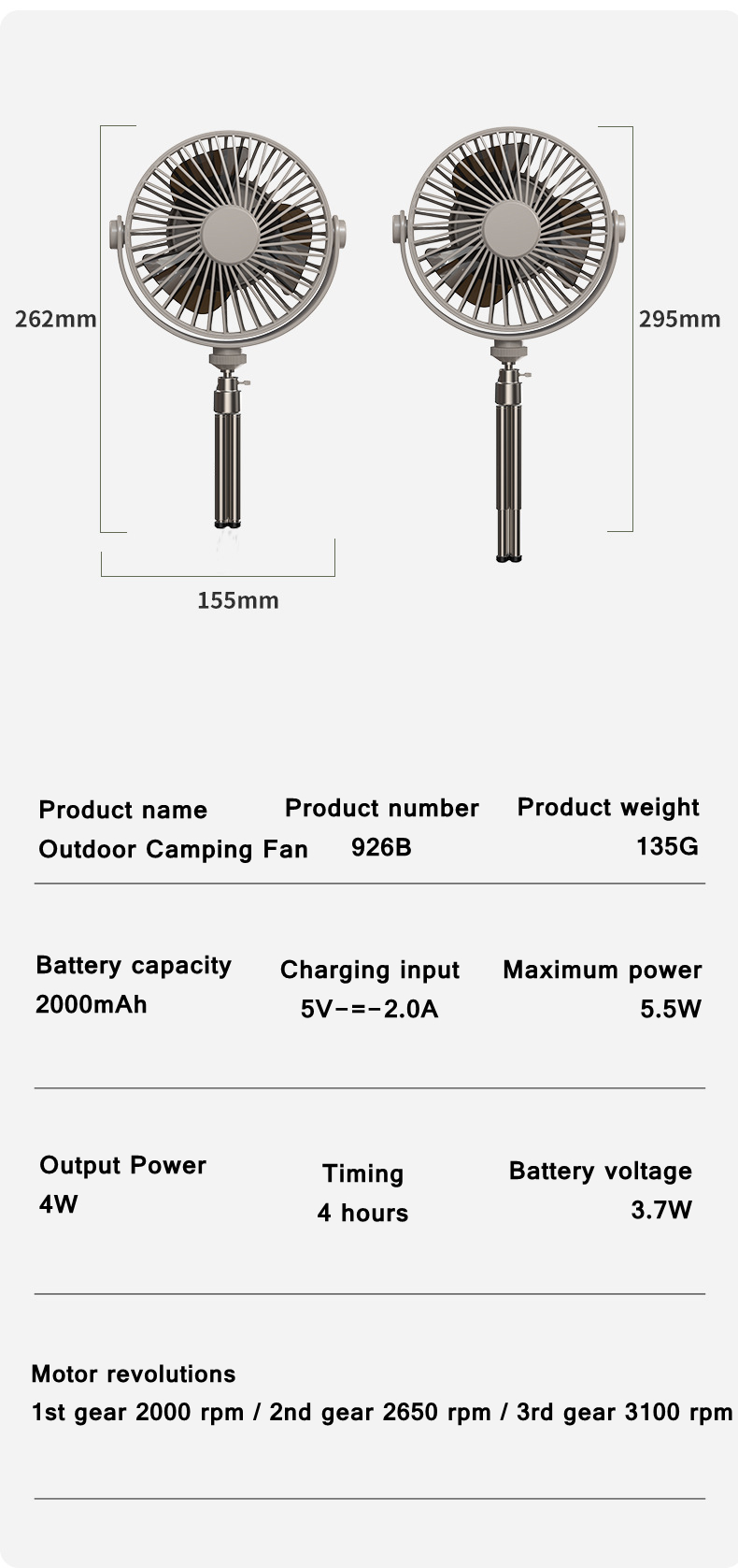 Remote Control Floor Table Air Cooler Mini Portable Ceiling Fan 360° Rotation 3-speed Wind Wireless for Camping Home Night Light