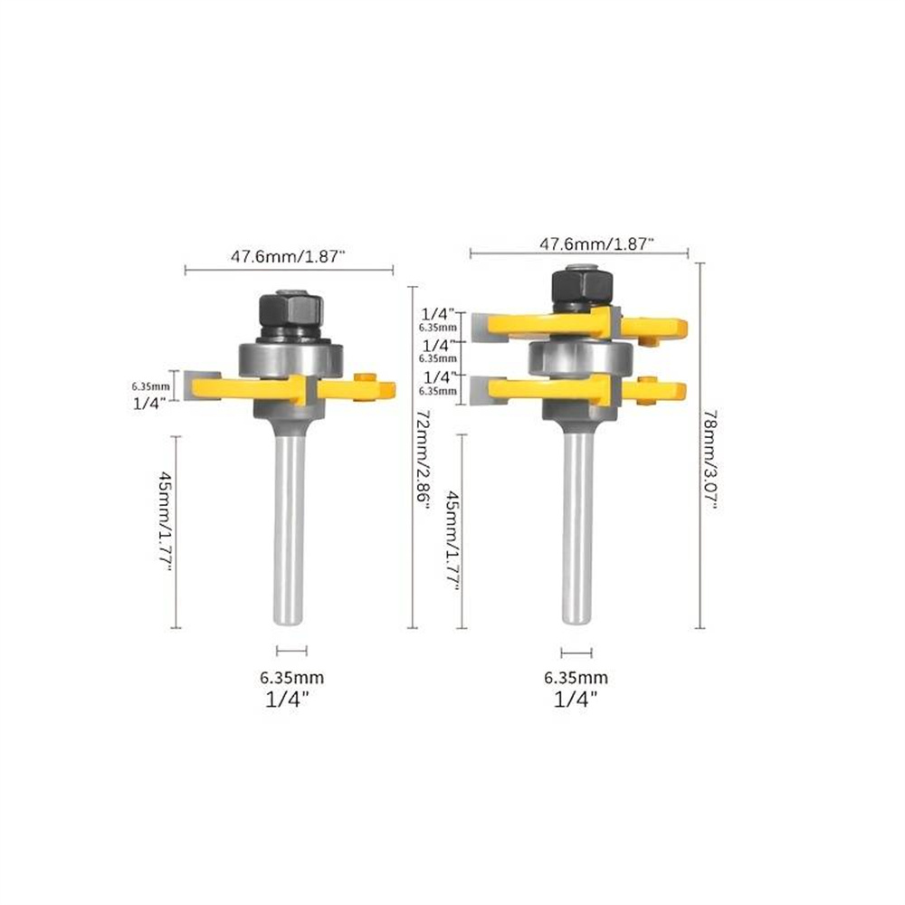 2pcs Router Bit Tool Set With Adjustable 1/4 Inch Shank Wood Milling With 45 Degree Lock Miter Router Bit T Shape 3 Teeth Wood Milling Cutter For Soft And Hard Woods MDF Particle Board Plywood Compact Panel