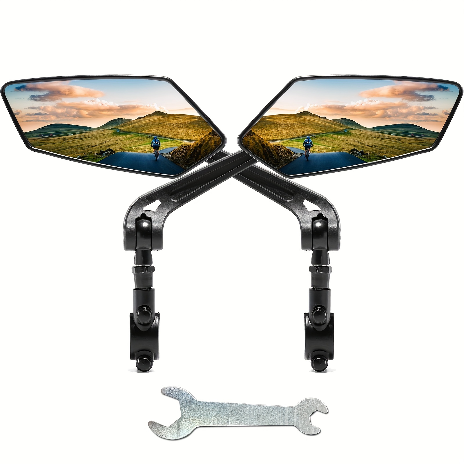 2pcs Bike Handlebar Mirrors For Bicycle Ebike Scooter Snowbike Adjuatable Wide Angle Rear View And 360° Rotatable Safety Galss Design