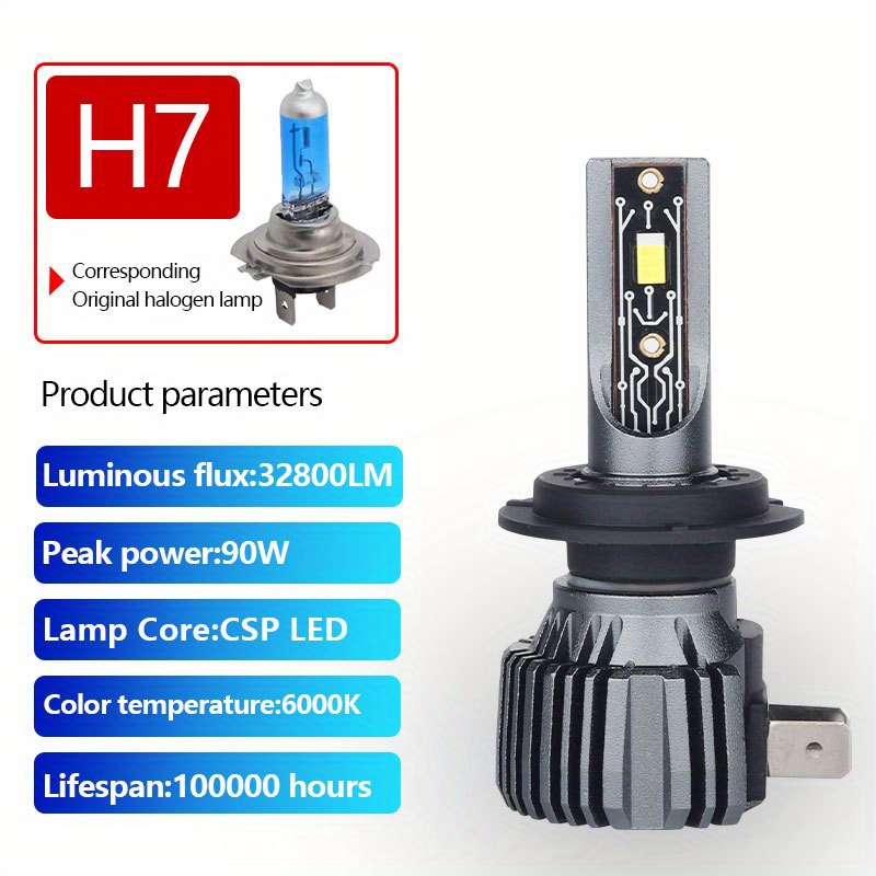 2pcs DC9-16V Universal Car LED Headlight 32800LM H4 H7 LED Bulb 3570 Chip 90W Fog Light IP67 Waterproof 6000K