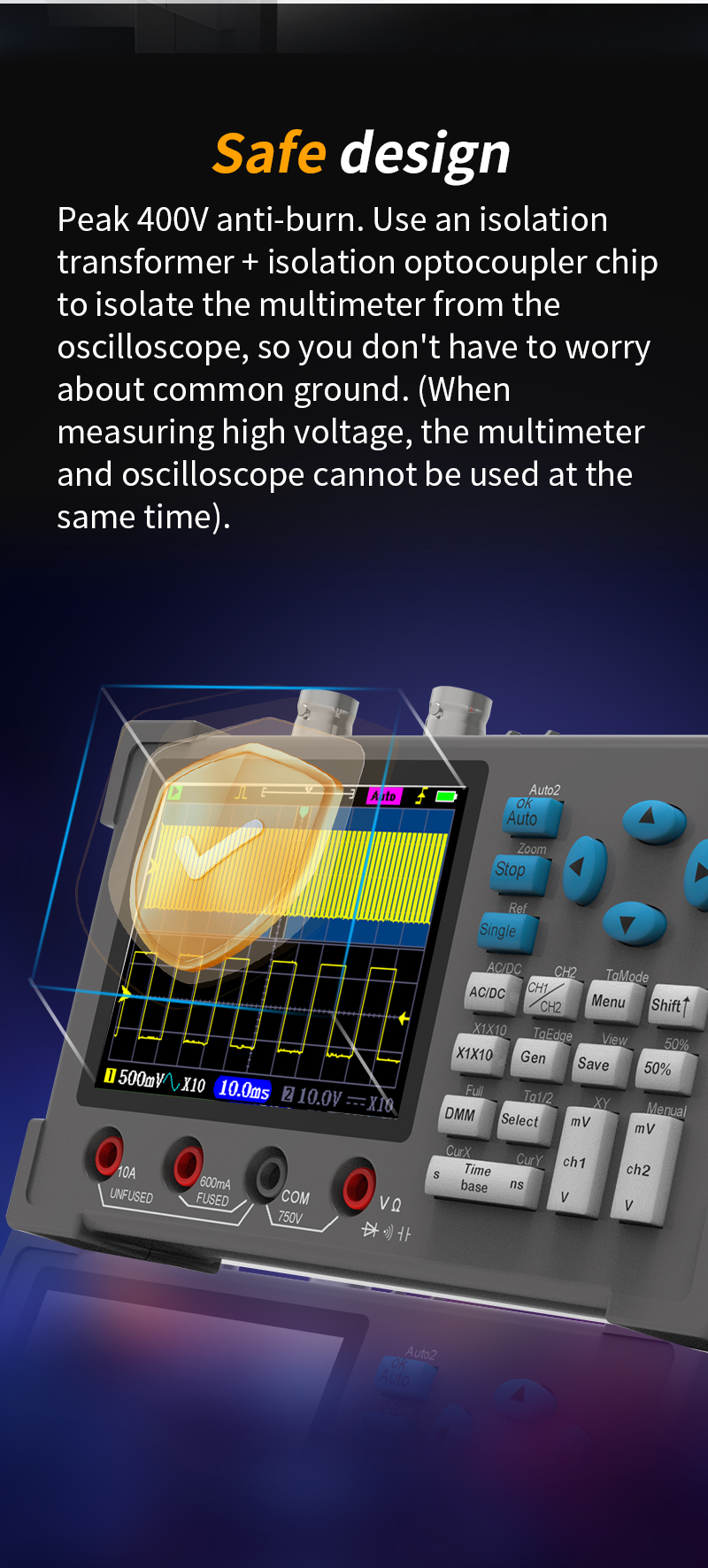 3 in1 Digital Oscilloscope Multimeter Signal Generator 120MHz IPS Display Dual Channel FFT Zoom Mode Portable Testing Tool