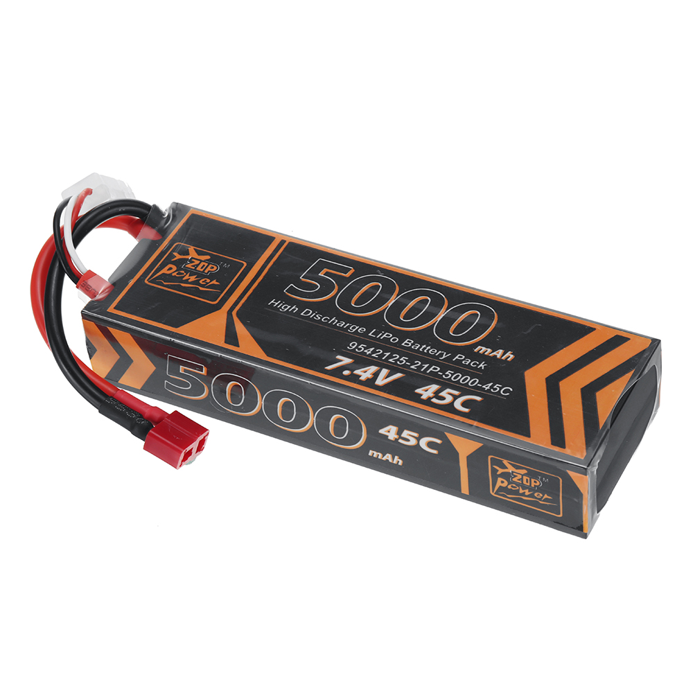 ZOP Power 7.4V 5000mAh 45C 2S LiPo Battery T Plug for RC Car