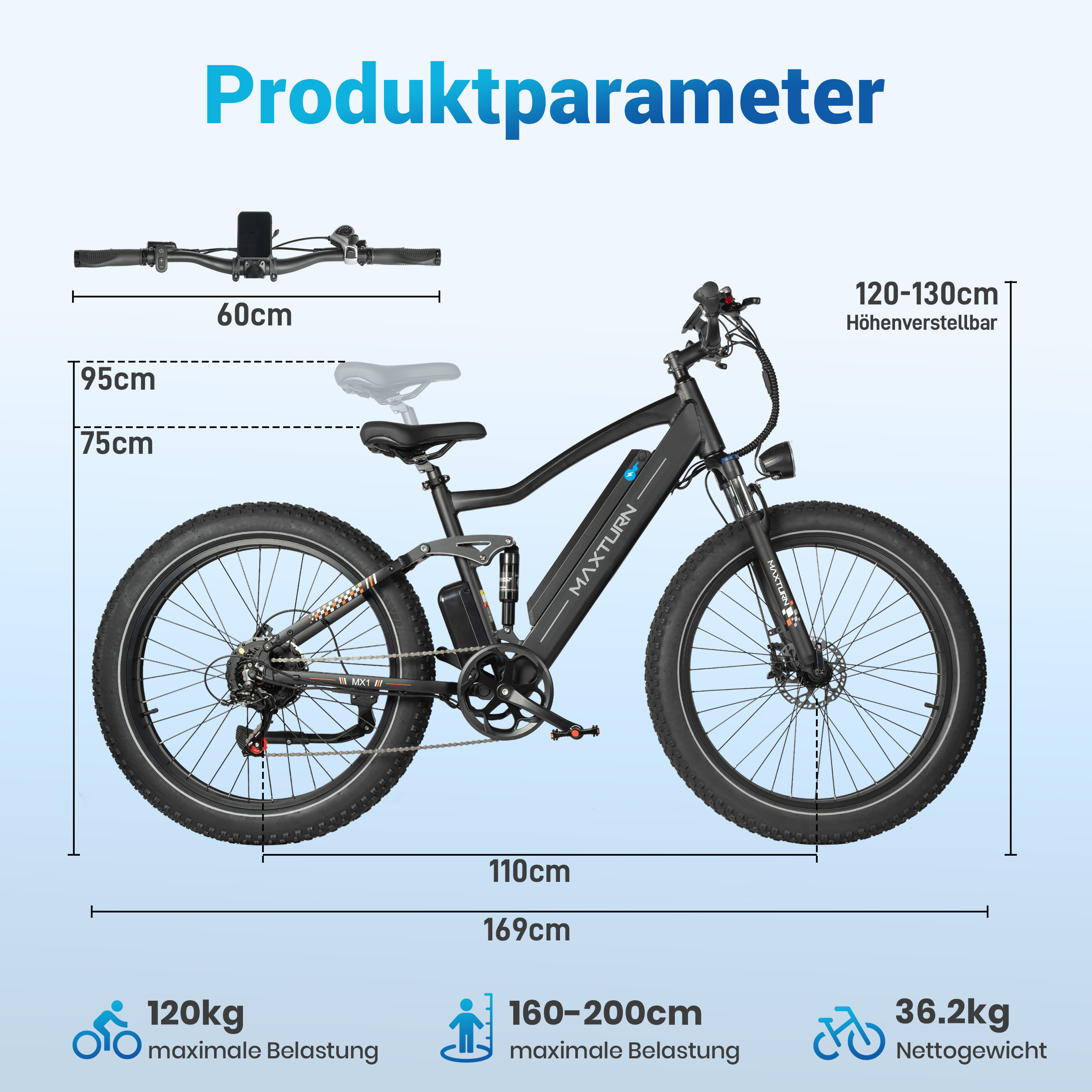 Venda [EU DIRECT] MAXTURN MX1 Bicicleta elétrica 48V 13Ah Motor de