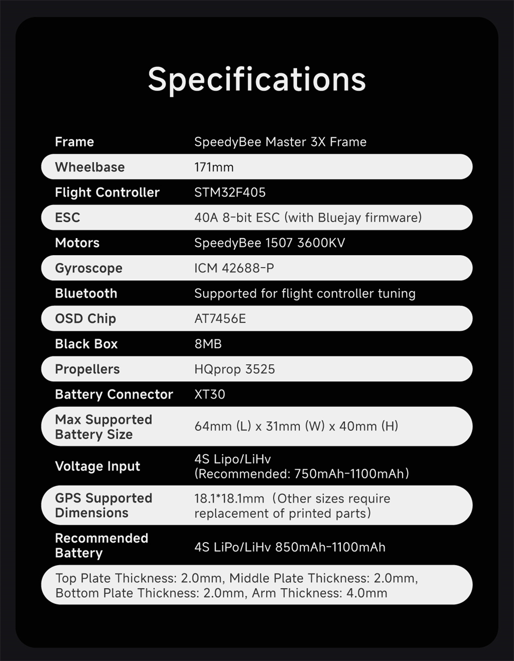 SpeedyBee Master 3X Modular 171mm 4S F4 FPV Racing Drone PNP BNF with O4 Pro / Power Version Optional