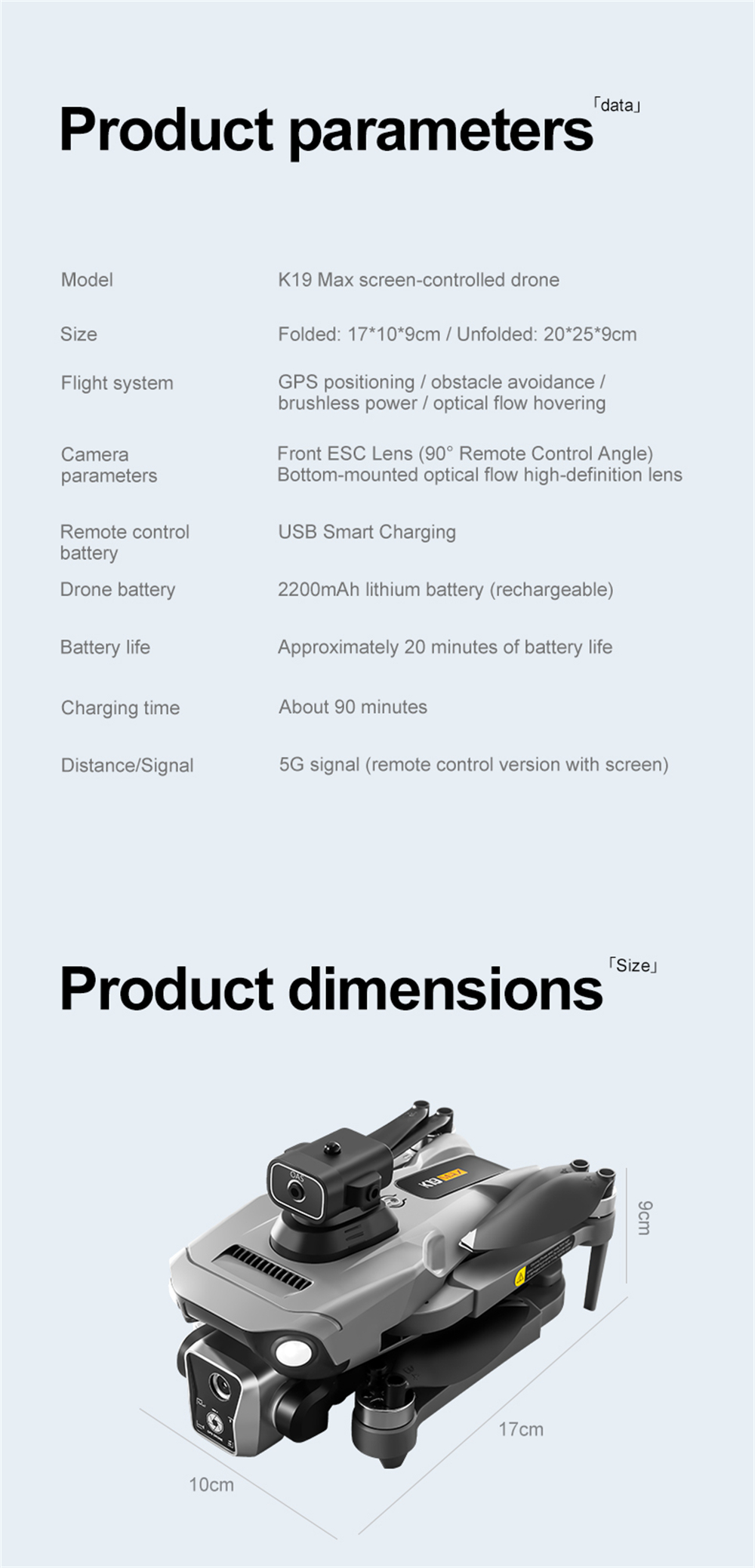 XKJ K19 MAX GPS 5G WiFi FPV with 5.9inch LCD Screen Controller HD Dual Camera Servo Gimbal 360° Obstacle Avoidance One-Key Airdrop Brushless Foldable RC Drone Quadcopter RTF