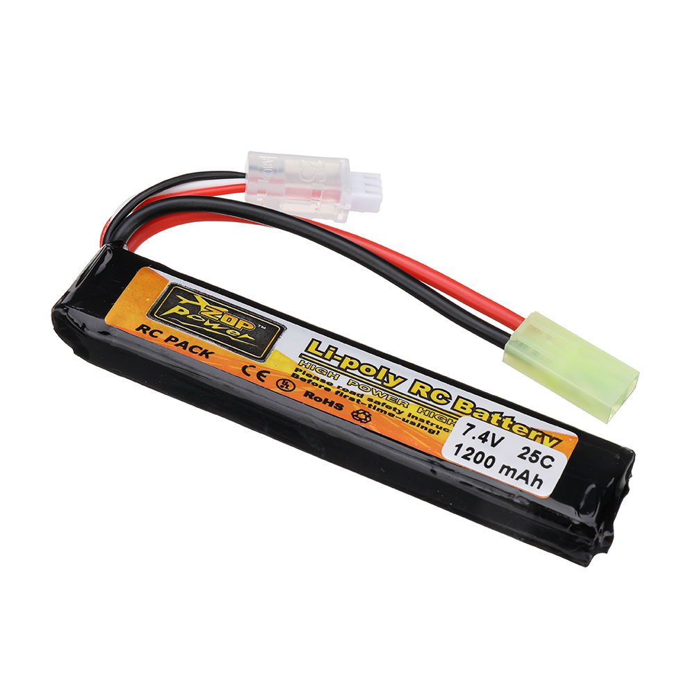 ZOP Power 7.4V 1200mAh 25C 2S LiPo Battery Tamiya Plug With T Plug Adapter Cable for RC Car