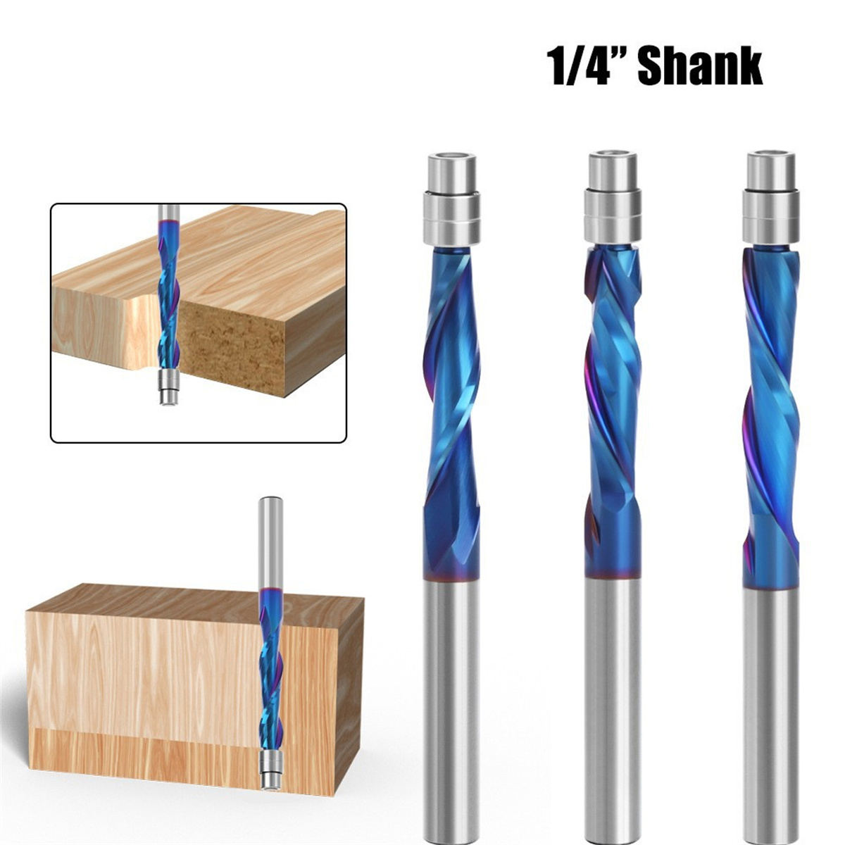 1/4 Inch Shank Premium Carbide Spiral Flush Trim Router Bit Set with Ball Bearings High Durability Versatile Woodworking Tool