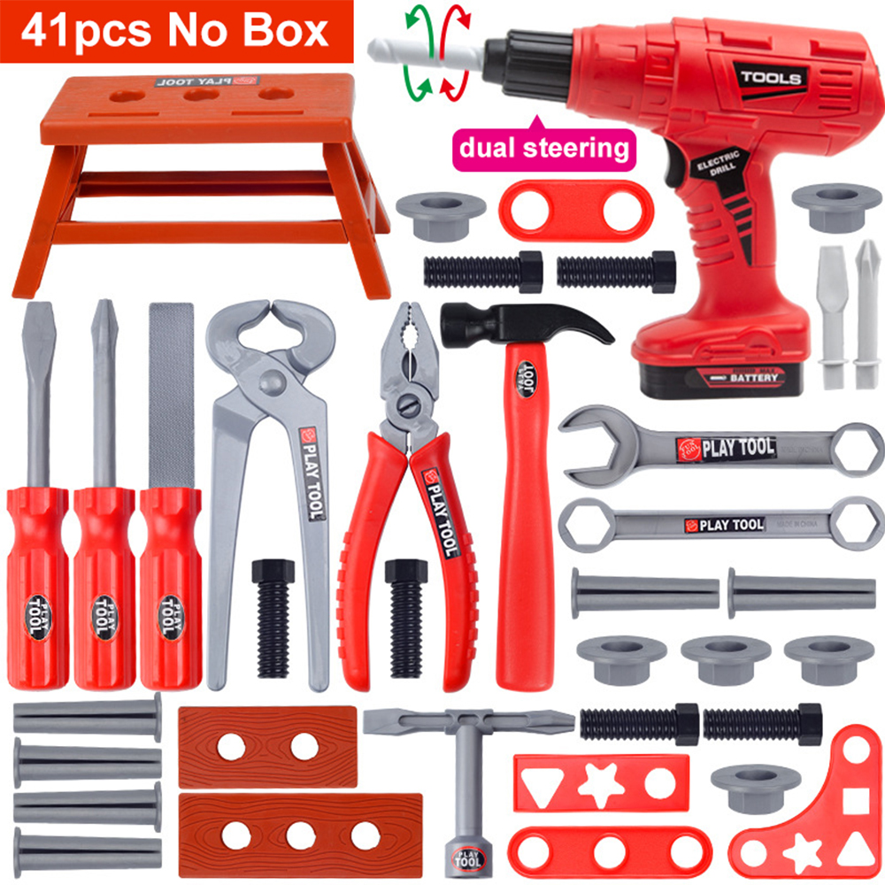 41pcs/set Children's Tool Set with Electric Toy Drill Kids Power Construction Toy Pretend Play Toy Tools Kit for Toddler Boys Girls Child