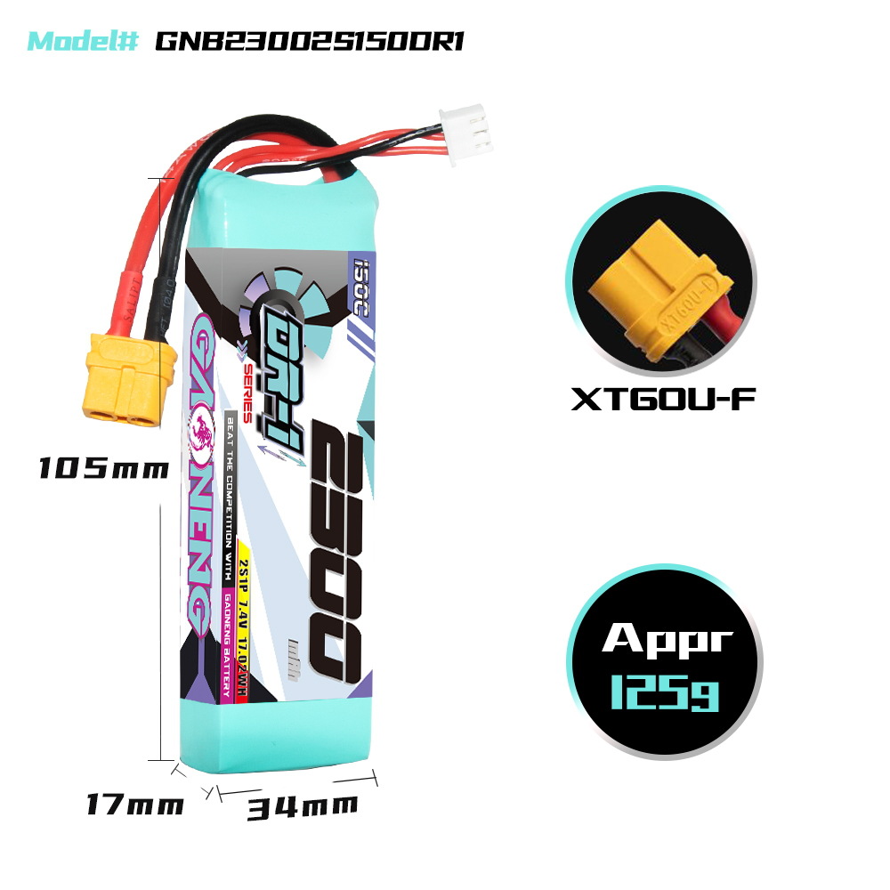 Gaoneng GNB 7.4V 2300mAh 150C 2S LiPo Battery XT60 Plug T Plug for RC Car Airplane Helicopter