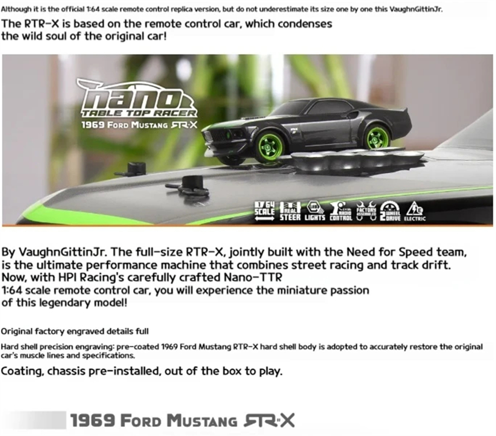 HPI 160980 1/64 2WD 2.4G Drift RC Car Nano TTR Mustang Geunine Authorization Vehicle Models RTR