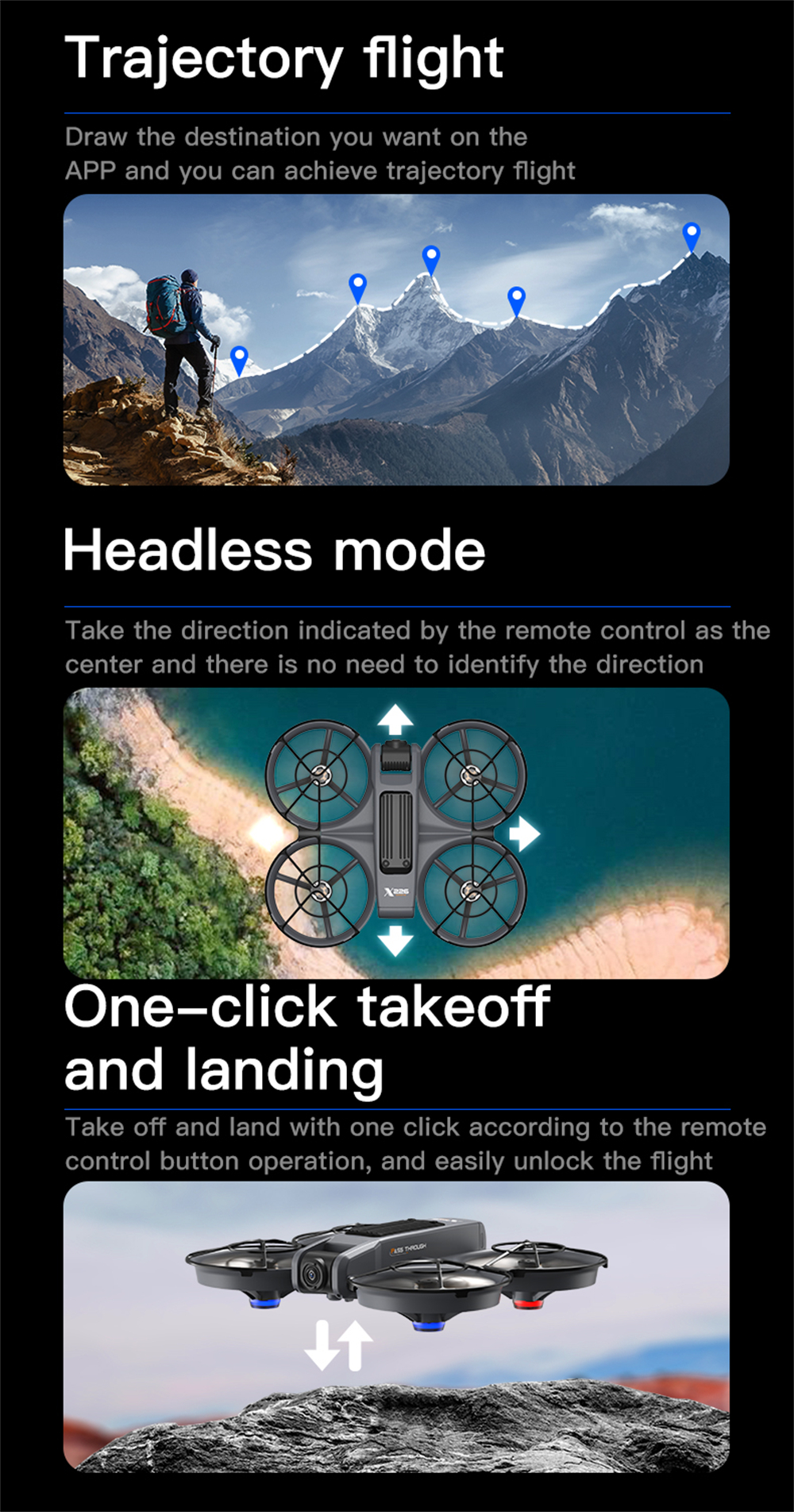 X226 WiFi FPV with Goggles Glasses / 5.9inch LCD Screen Controller HD Dual Camera Electrically Adjustable Optical Flow Hover Circle Protection LED Light Brushless 2.4G 4CH 6-Axis Remote Control Toys RC Drone Quadcopter RTF