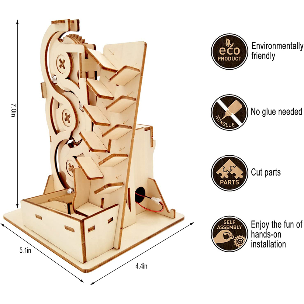 Solar Wooden 3D Jigsaw Puzzle Marble Run DIY Model Kit Craft Sets Educational Wood Mechanical Building Toys Science Experiments Projects Birthday Gift for Adult Men Kids