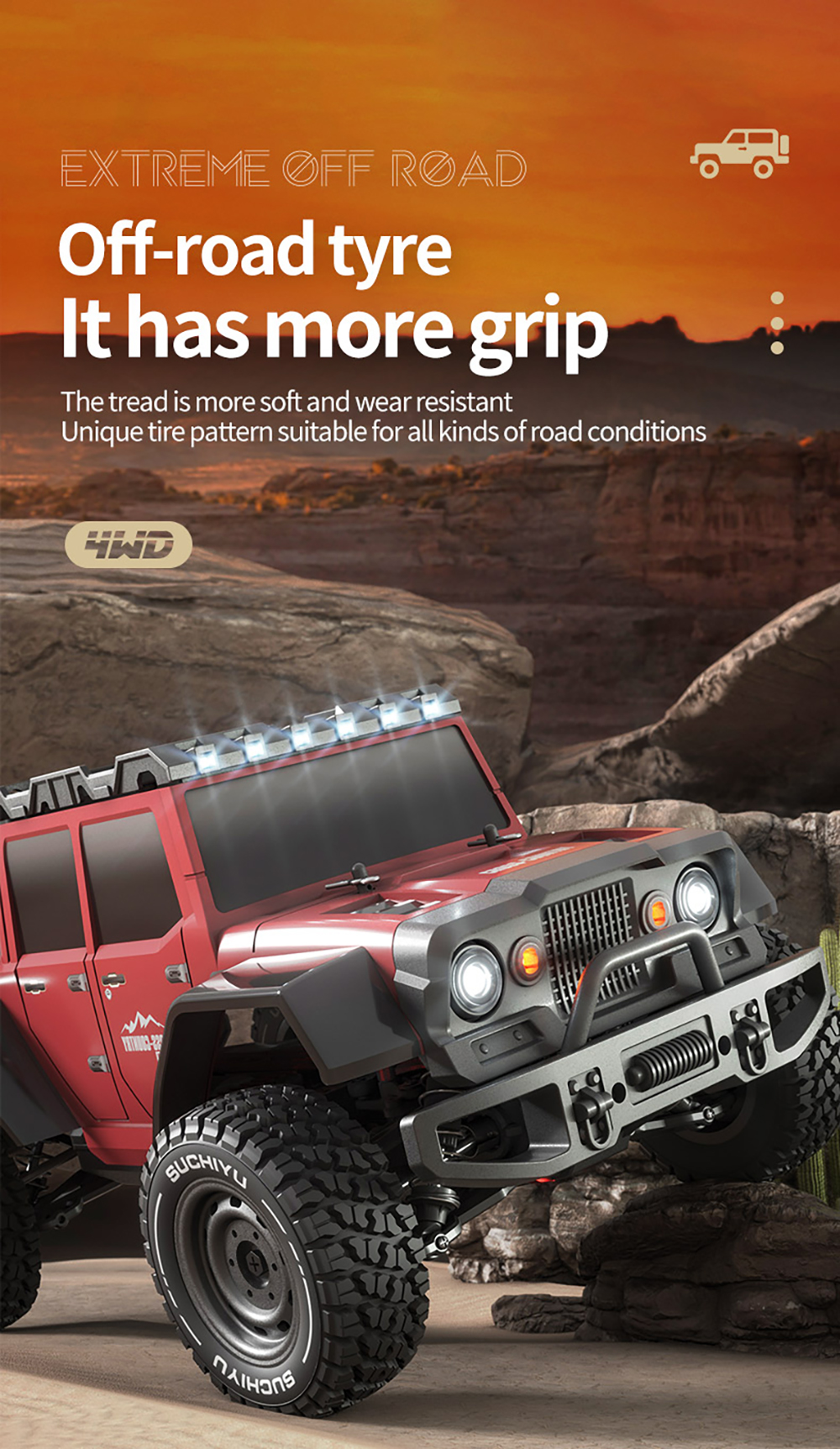 SCY 16104 1/16 2.4G 4WD RC Car Led Headlights High Speed Off Road Desert Truck Vehicle Models