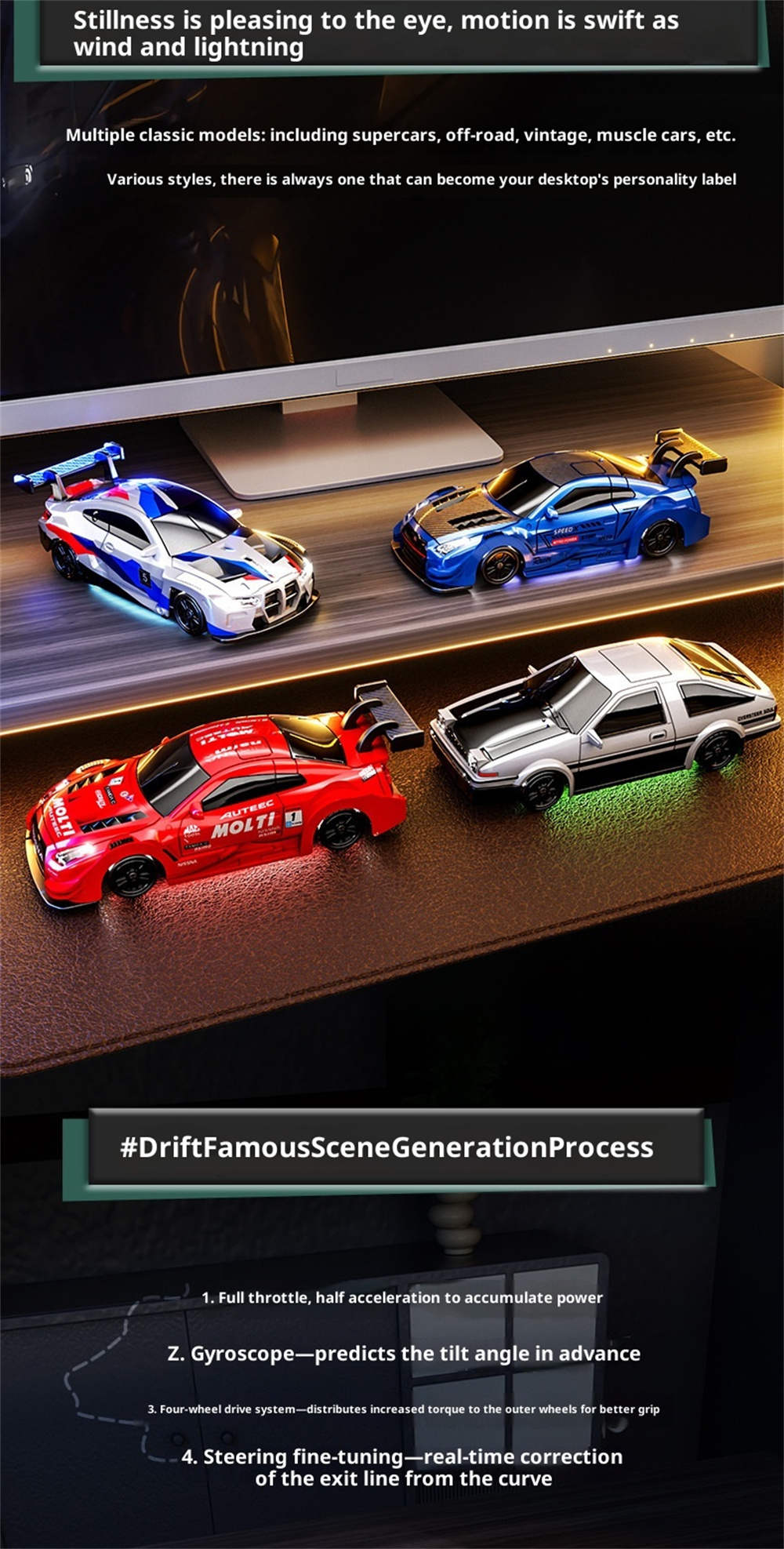 88RC RC43-A1 RTR 1/43 2.4G 4WD Drift RC Car Gyro Alloy Body Shell