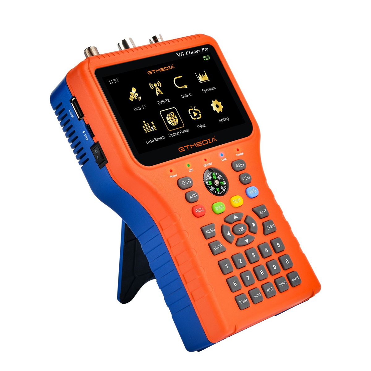 GTMEDIA V8 Finder Pro TV Signal Finder Meter DVB-S/S2/S2X/T/T2/C Signal Receiver 4.3-inch LCD Dispaly H.265 Auto Calculate Angle 4000mAh Battery