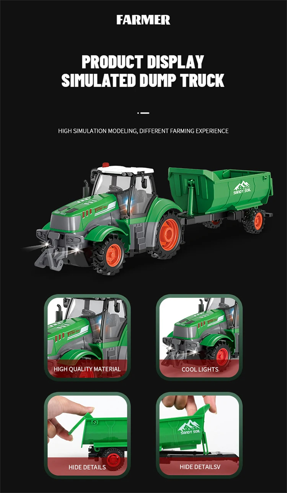 Landi QH205 1/24 27MHZ 4CH RC Car Farmer Series Wood Simulated Transport Model Light Sound Remote Control Toys Boys Dump Truck Engineering Vehicle Set Kids Gifts