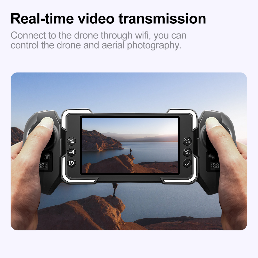 ZFR E66 AIR MINI WiFi FPV with 4.3inch Display Dual Camera 180° Electrically Adjustable Optical Flow Hover Automatic Obstacle Avoidance Circle Protection Kids Gifts 2.4G 4CH 6-Axis Remote Control RC Toys Drone Quadcopter RTF