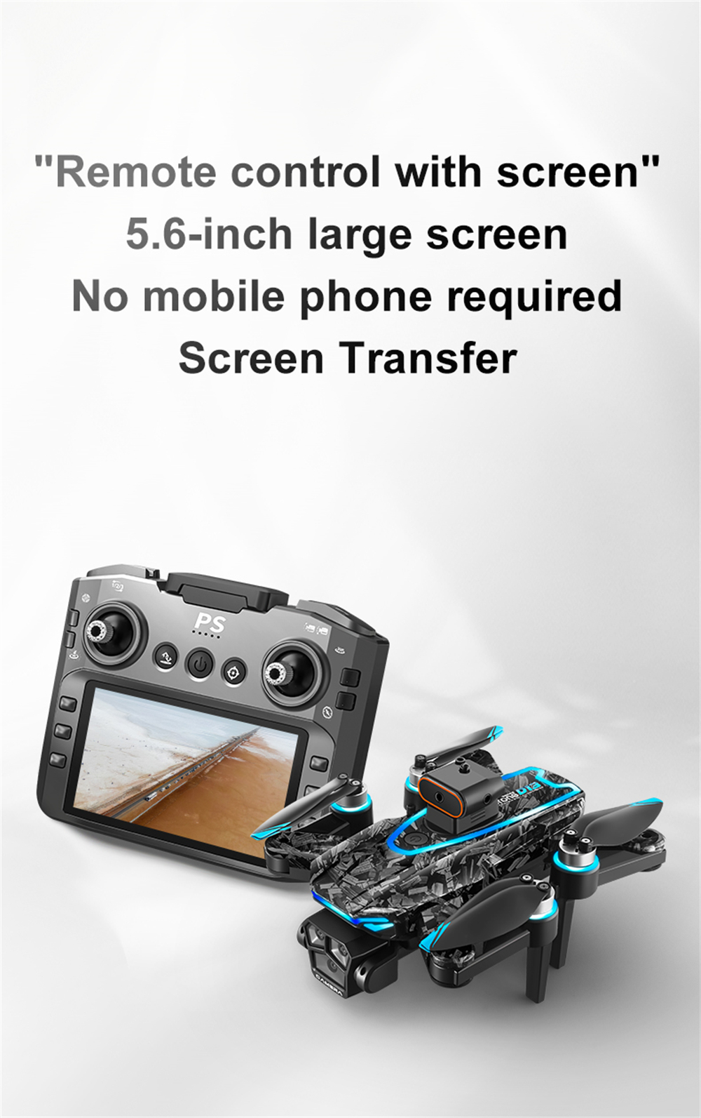 PJC D13 WiFi FPV with 5.6inch LCD Screen Controller 720P HD Dual Camera Servo Gimbal 360° Obstacle Avoidance Brushless Foldable RC Drone Quadcopter RTF
