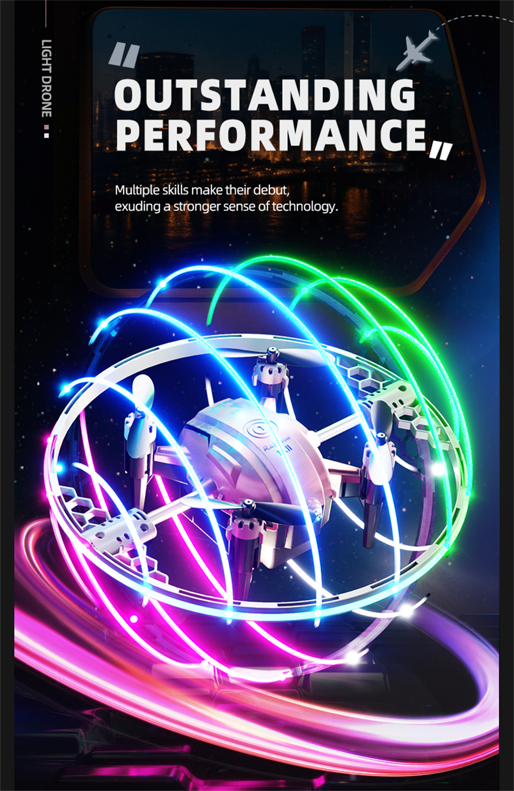 JJRC H131 AURORA BALL Stunt Light Ring 360° Spin Altitude Hold Mode RGB Color LED Circle Protection Kids Gifts 2.4G 4CH 6-Axis Remote Control RC Toys Drone Quadcopter RTF