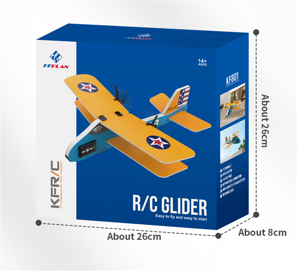 KF801 PT-17 230mm Wingspan 2.4GHz 2CH Gyroscope Stabilization Indoor & Outdoor Mini RC Airplane Glider RTF for Beginner Children Toys